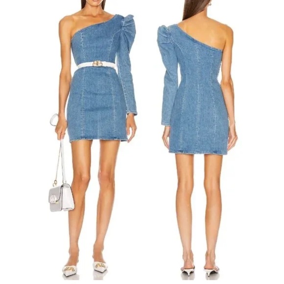 GRLFRND Ellie One Shoulder Denim Minidress NWT Sz. XS - Picture 7 of 10